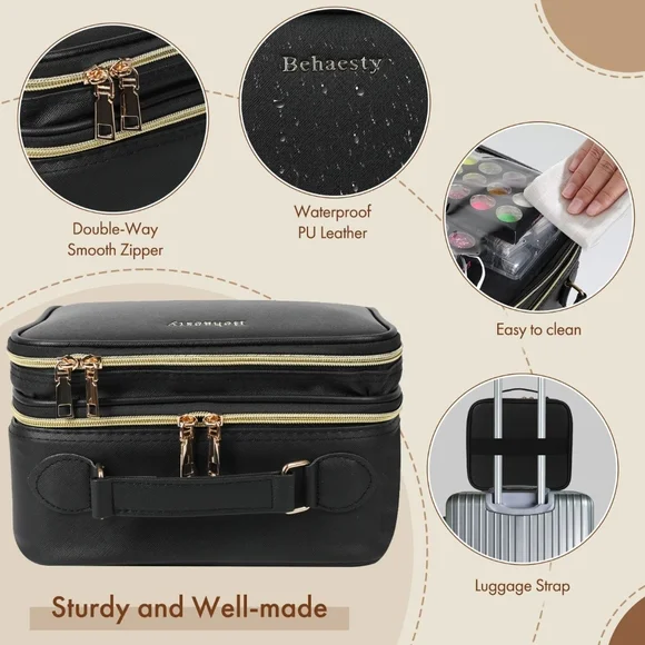 Elegant Black Travel Makeup Bag - Picture 3 of 7